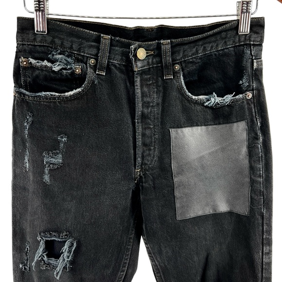 Reformation x Levis Redone Women Jeans 30in Waist 501 Black Distressed Grunge - Picture 2 of 16